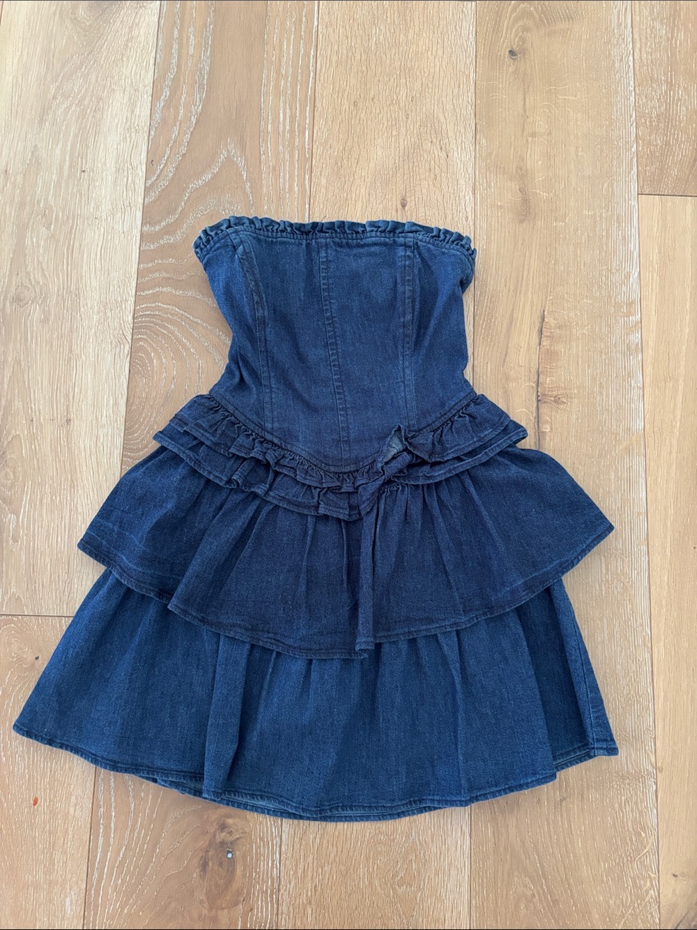 Gap- Love Shack Facy Strapless Tiered Denim Mini Dress - Blue - Picture 5 of 10